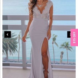 Light gray lace formal dress